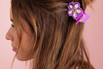 Gemstone Claw Clip - Purple Pink Flower - 4 (CC-43)