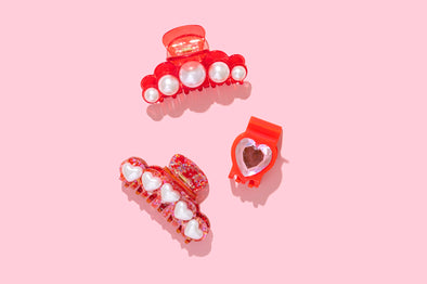 Gemstone Claw Clip - Red Pink Heart - 4 (CC-42)