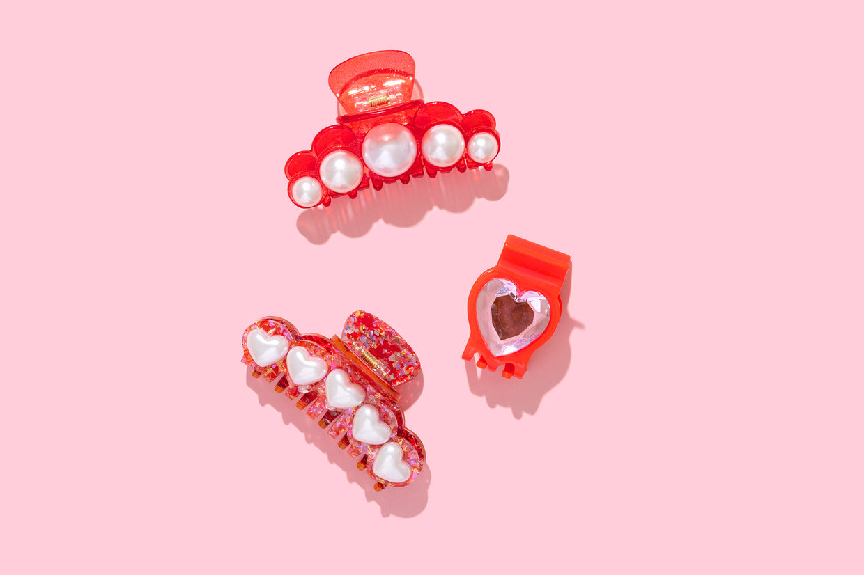 Gemstone Claw Clip - Red Pink Heart - 4 (CC-42)