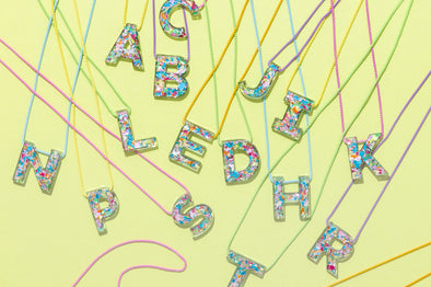 Colorful Confetti Letter Necklace Asst w/ Display - 1 (CN-ASST-DISP)