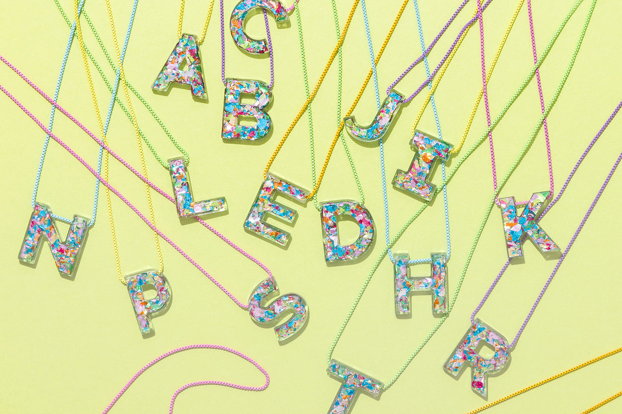 Colorful Confetti Letter Necklace Asst w/ Display - 1 (CN-ASST-DISP)