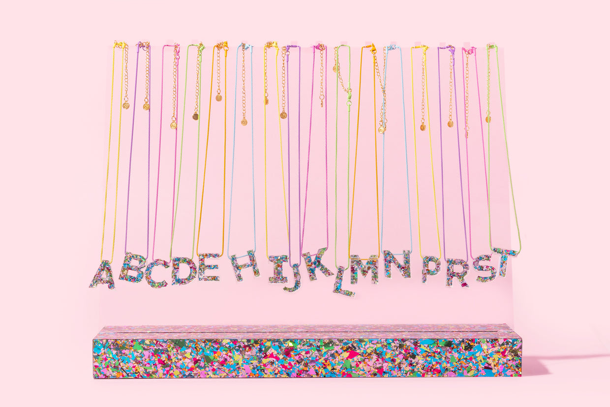 Colorful Confetti Letter Necklace Asst w/ Display - 1 (CN-ASST-DISP)