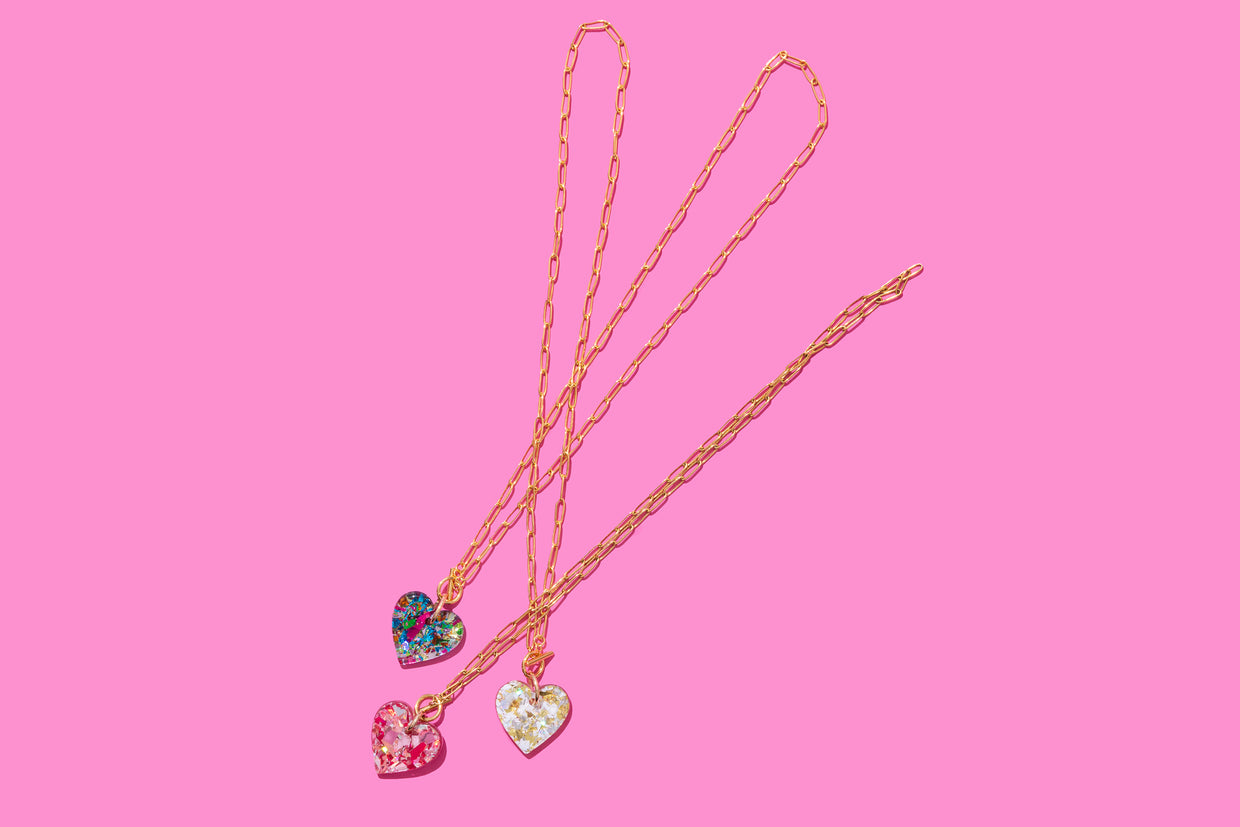 Colorful Confetti Heart Necklace - 2 (N-01)