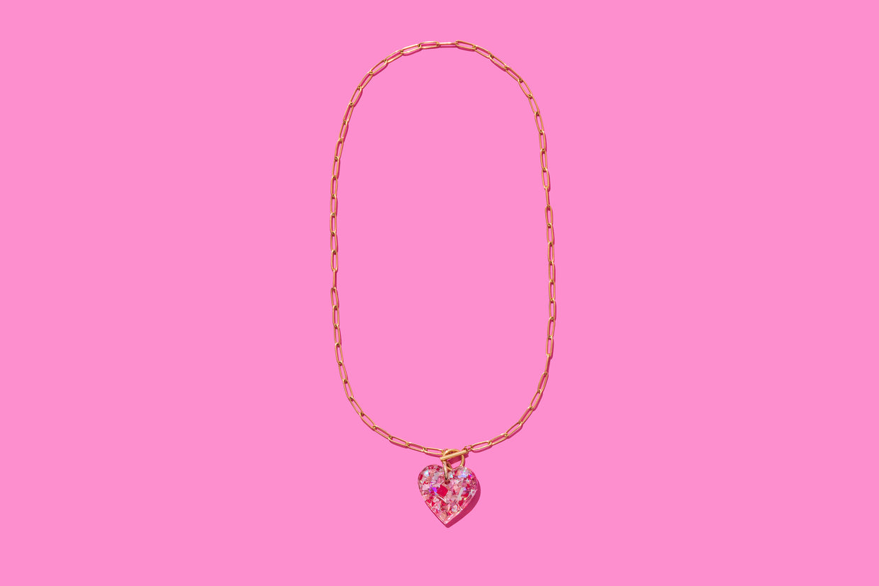 Pink Confetti Heart Necklace - 2 (N-03)