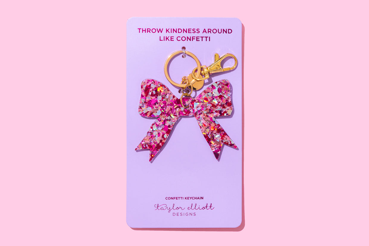 Keychain - Bow - Pink Confetti - 4 (KC-18)